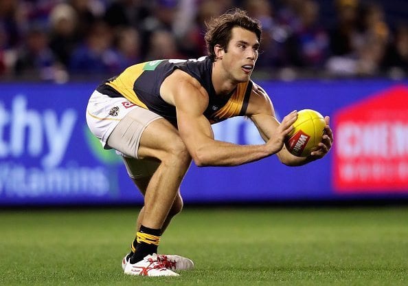 MELBOURNE, AUSTRALIA - JULY 09: Alex Rance of the Tigers marks during the round 16 AFL match between the Western Bulldogs and the Richmond Tigers at Etihad Stadium on July 9, 2016 in Melbourne, Australia. (Photo by Quinn Rooney/Getty Images)