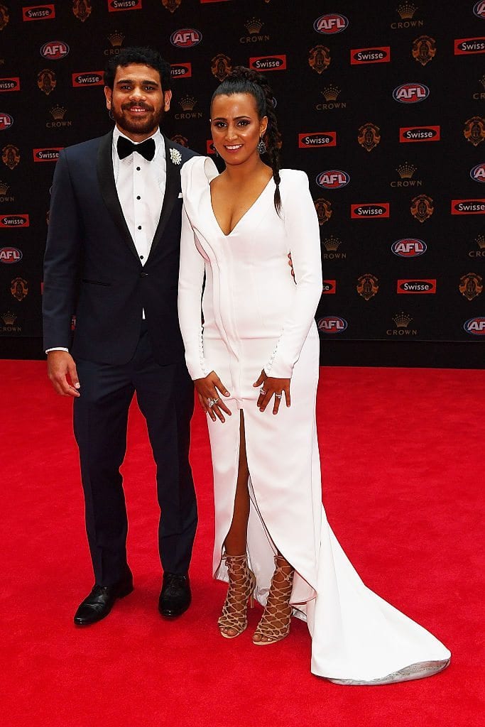 MELBOURNE, AUSTRALIA - SEPTEMBER 26: Cyril Rioli of Hawthorn and Shannyn Rioli arrive ahead of the 2016 Brownlow Medal at Crown Entertainment Complex on September 26, 2016 in Melbourne, Australia. (Photo by Quinn Rooney/Getty Images)