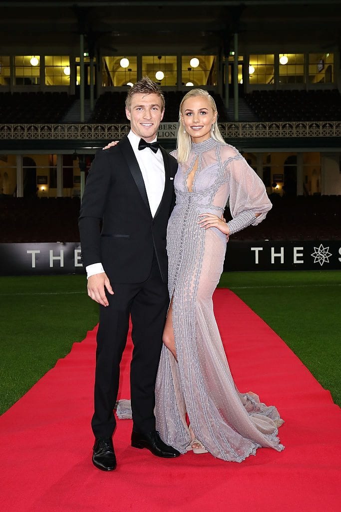 SYDNEY, AUSTRALIA - SEPTEMBER 26: Kieren Jack and Charlotte Goodlet arrive at the Sydney Swans function at Sydney Cricket Ground ahead of the 2016 AFL Brownlow Medal ceremony on September 26, 2016 in Sydney, Australia. (Photo by Brendon Thorne/Getty Images)