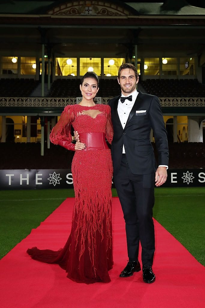 SYDNEY, AUSTRALIA - SEPTEMBER 26: Ana Calle and Josh Kennedy arrive at the Sydney Swans function at Sydney Cricket Ground ahead of the 2016 AFL Brownlow Medal ceremony on September 26, 2016 in Sydney, Australia. (Photo by Brendon Thorne/Getty Images)