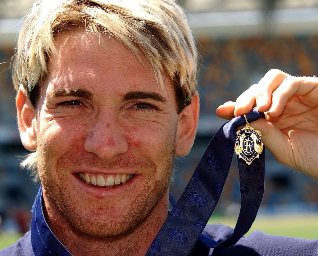 25 Sep 2001: Jason Akermanis of the Brisbane Lions, who won the AFL Brownlow Medal poses for photo's during a media conference at the Gabba in Brisbane, Australia. DIGITAL IMAGE. Mandatory Credit: Darren England/ALLSPORT