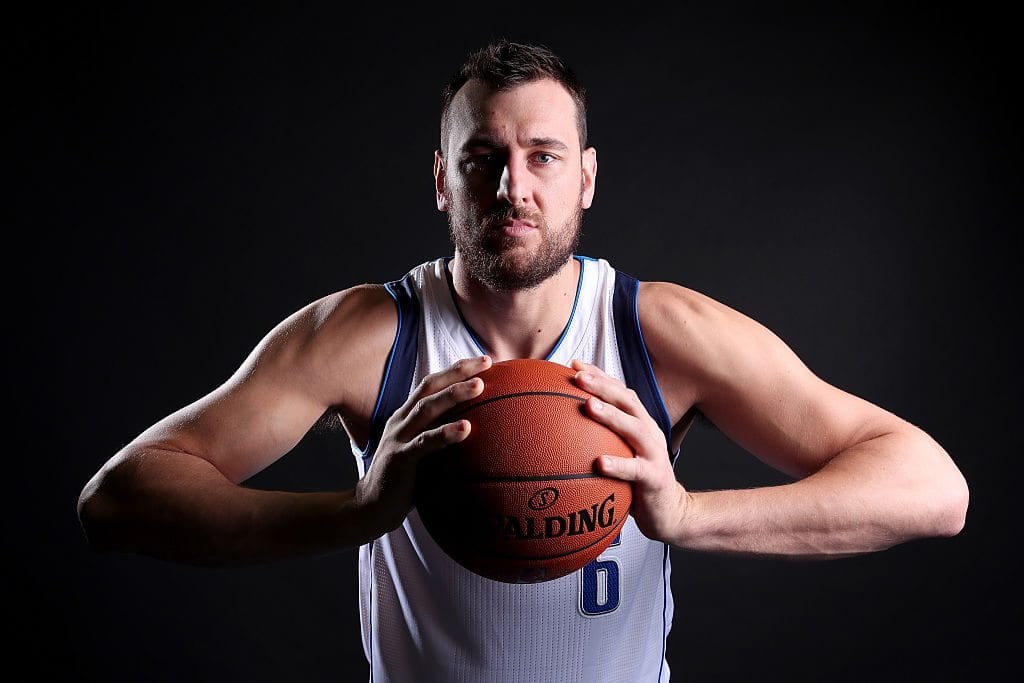 Andrew Bogut #6 of the Dallas Mavericks poses for a portrait during the Dallas Mavericks Media Day held at American Airlines Center on September 26, 2016 in Dallas, Texas. NOTE TO USER: User expressly acknowledges and agrees that, by downloading and or using this photograph, User is consenting to the terms and conditions of the Getty Images License Agreement.  (Photo by Tom Pennington/Getty Images)