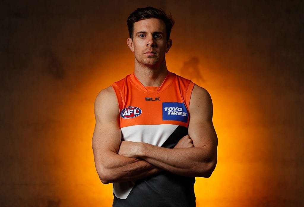 MELBOURNE, AUSTRALIA - OCTOBER 25: New Giants recruit Brett Deledio poses for a photograph during a GWS Giants press conference at AFL House on October 25, 2016 in Melbourne, Australia. (Photo by Michael Willson/AFL Media/Getty Images)