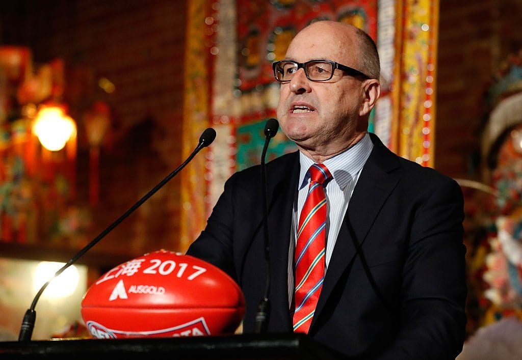 Suns Chairman Tony Cochrane speaks to the media during an AFL announcement at The Chinese Museum Melbourne on October 26, 2016 in Melbourne, Australia. (Photo by Michael Willson/AFL Media/Getty Images)