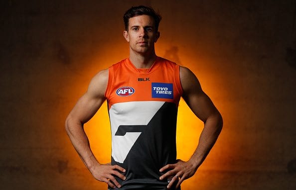 MELBOURNE, AUSTRALIA - OCTOBER 25: New Giants recruit Brett Deledio poses for a photograph during a GWS Giants press conference at AFL House on October 25, 2016 in Melbourne, Australia. (Photo by Michael Willson/AFL Media/Getty Images)