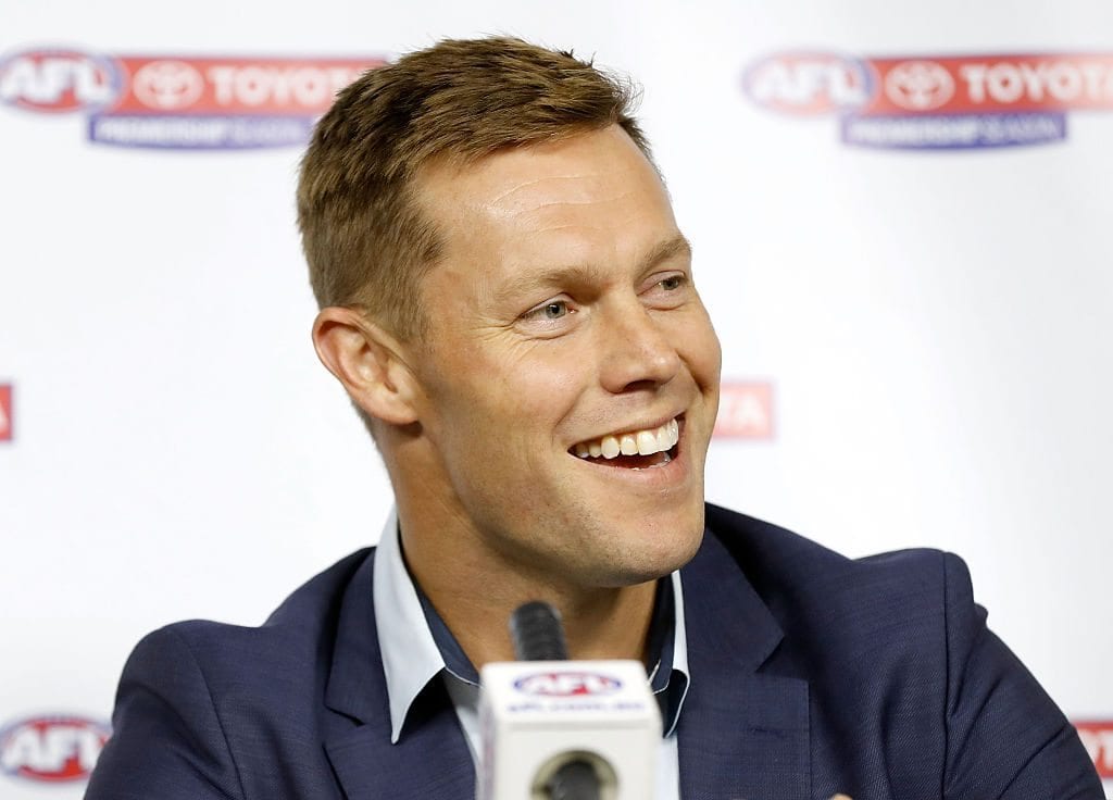 MELBOURNE, AUSTRALIA - NOVEMBER 17: Sam Mitchell of the Eagles addresses the media during a joint press conference after being awarded the 2012 Brownlow Medal at AFL House on November 17, 2016 in Melbourne, Australia. (Photo by Adam Trafford/AFL Media/Getty Images)