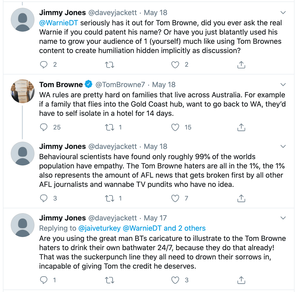 'Jimmy Jones' coming to tom Browne's defence.