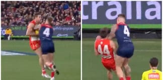 Melbourne's James Harmes facing nervous wait from MRO after late hit on Swan Jake Lloyd