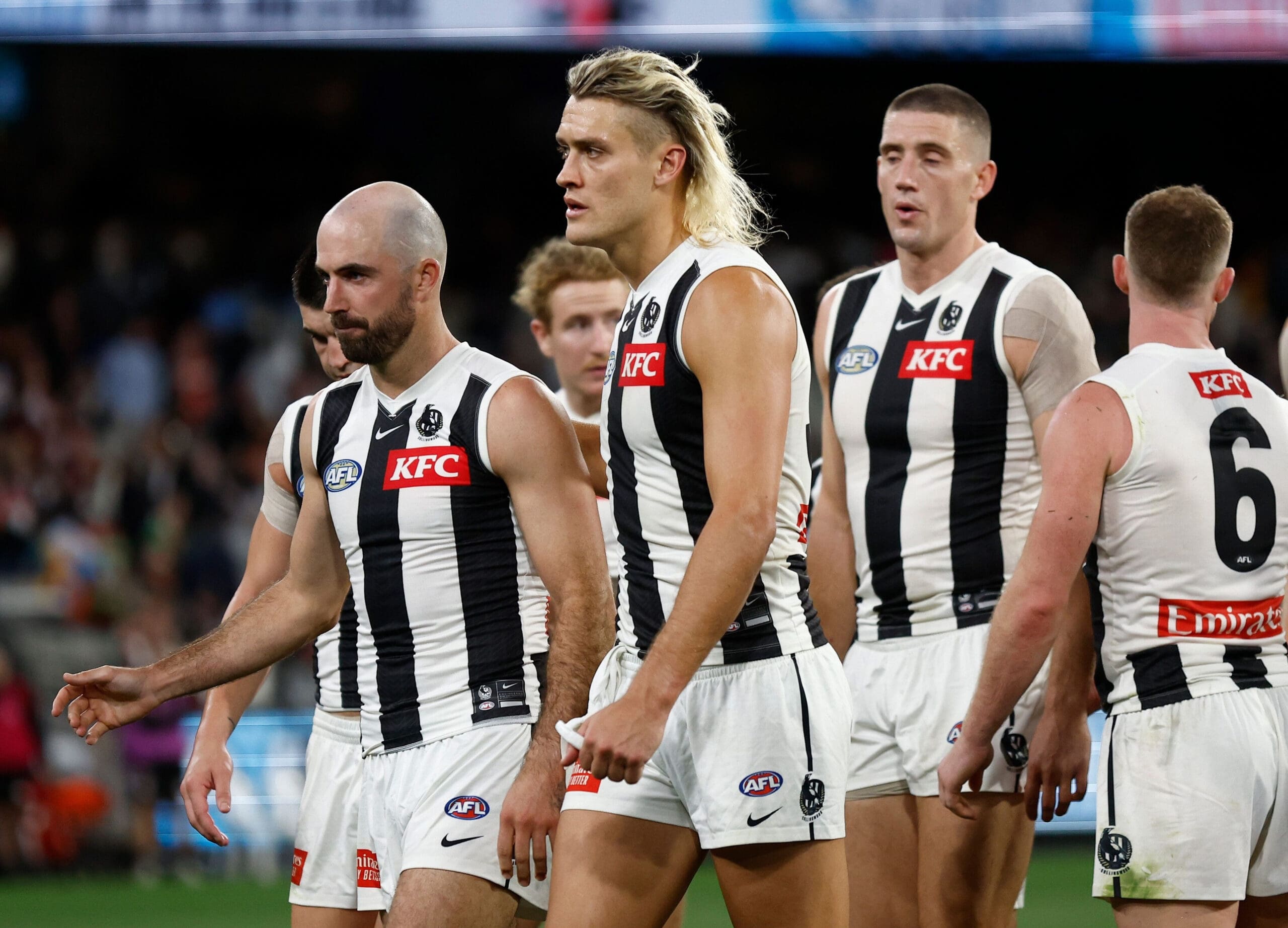 Collingwood, Darcy Moore, Steele Sidebottom. Photo credit: Michael Wilson/AFL Photos.