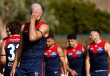 Max Gawn after Melbourne's loss to Fremantle in R12, 2024. Picture: AFL Photos