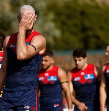 Max Gawn after Melbourne's loss to Fremantle in R12, 2024. Picture: AFL Photos