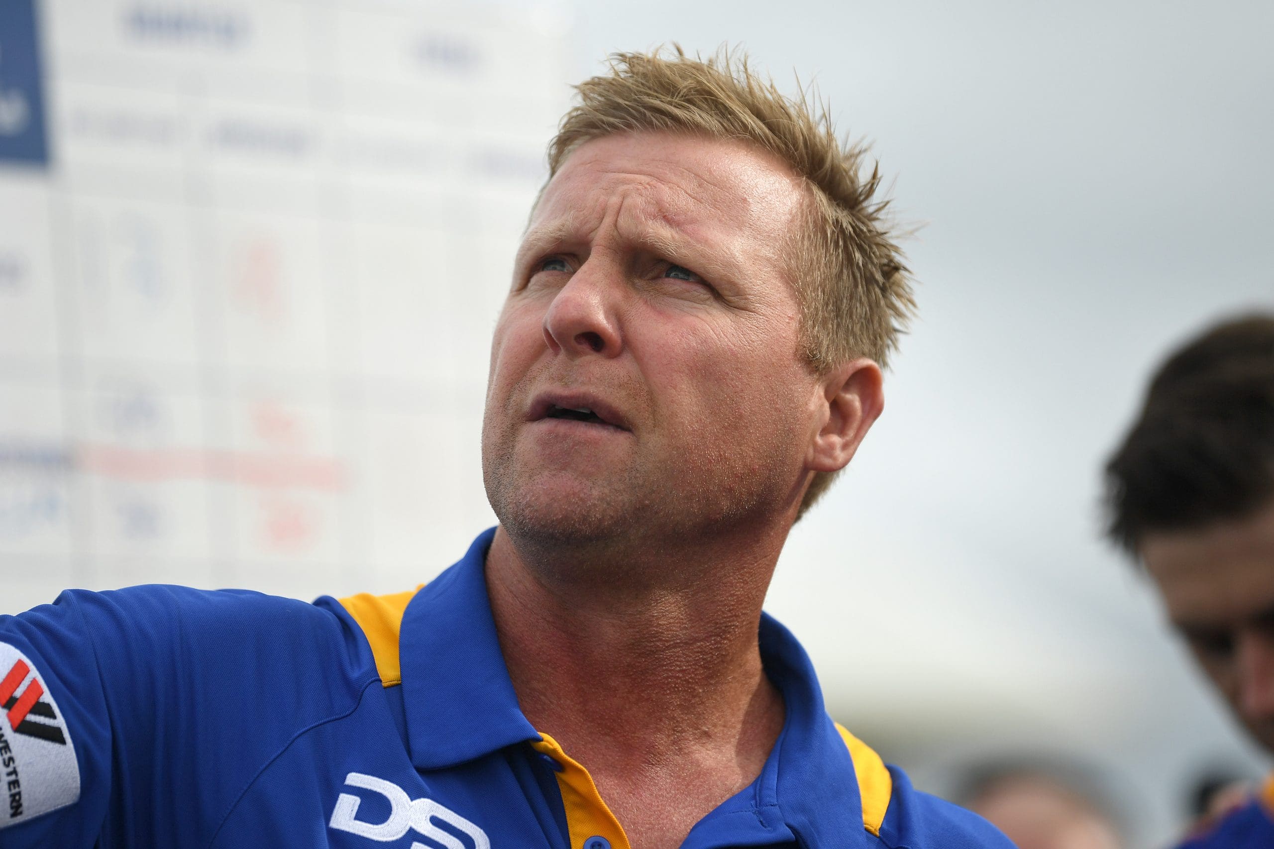 MELBOURNE, AUSTRALIA - APRIL 07: Seagulls head coach, Justin Plapp speaks to players during the round three VFL match between Williamstown and Port Melbourne at DSV Stadium on April 07, 2023 in Melbourne, Australia. (Photo by Morgan Hancock/AFL Photos/via Getty Images)