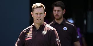 GEELONG, AUSTRALIA - FEBRUARY 17: Sam Mitchell the coach of the Hawks looks o during the AFL practice match between Geelong Cats and Hawthorn Hawks at GMHBA Stadium on February 17, 2025 in Geelong, Australia. (Photo by Quinn Rooney/Getty Images)