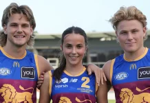 L-R: Will, Lucy, and Levi Ashcroft. Picture: Brisbane Lions
