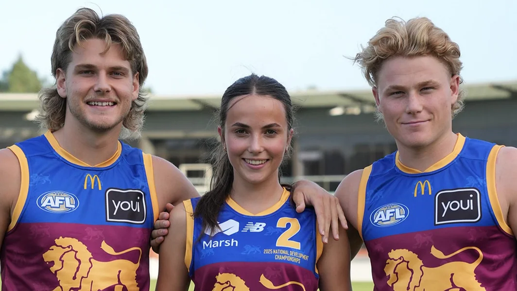 L-R: Will, Lucy, and Levi Ashcroft. Picture: Brisbane Lions