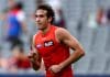 MELBOURNE, AUSTRALIA - MARCH 29: Ben King of the Suns celebrates kicking a goal during the round three AFL match between Melbourne Demons and Gold Coast Suns at Melbourne Cricket Ground, on March 29, 2025, in Melbourne, Australia. (Photo by Josh Chadwick/AFL Photos/via Getty Images)