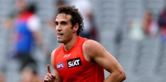 MELBOURNE, AUSTRALIA - MARCH 29: Ben King of the Suns celebrates kicking a goal during the round three AFL match between Melbourne Demons and Gold Coast Suns at Melbourne Cricket Ground, on March 29, 2025, in Melbourne, Australia. (Photo by Josh Chadwick/AFL Photos/via Getty Images)