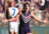 PERTH, AUSTRALIA - APRIL 06: Andrew Brayshaw of the Dockers celebrates a goal during the round four AFL match between Fremantle Dockers and Western Bulldogs at Perth Stadium, on April 06, 2025, in Perth, Australia. (Photo by Paul Kane/Getty Images)