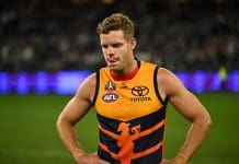 PERTH, AUSTRALIA - APRIL 25: Mitchell Hinge of the Crows looks dejected after a loss during the 2025 AFL Round 07 match between the Fremantle Dockers and the Adelaide Crows at Optus Stadium on April 25, 2025 in Perth, Australia. (Photo by Daniel Carson/AFL Photos via Getty Images)