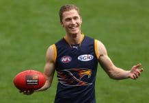 PERTH, AUSTRALIA - SEPTEMBER 03: Adam Selwood looks on during a West Coast Eagles AFL training session at Patersons Stadium on September 3, 2012 in Perth, Australia.  (Photo by Paul Kane/Getty Images)