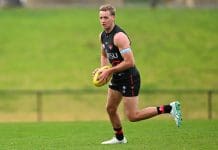 MELBOURNE, AUSTRALIA - JULY 16: Darcy Parish of the Bombers in action during an Essendon Bombers AFL training session at The Hangar on July 16, 2024 in Melbourne, Australia. (Photo by Daniel Pockett/Getty Images)