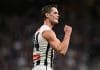 PERTH, AUSTRALIA - MAY 08: Ned Long of the Magpies celebrates a goal during the 2025 AFL Round 09 match between the Fremantle Dockers and the Collingwood Magpies at Optus Stadium on May 8, 2025 in Perth, Australia. (Photo by Daniel Carson/AFL Photos via Getty Images)
