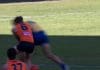 Lachie Whitfield got crunched by Ben King. Photo: Fox Footy.