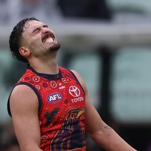 MELBOURNE, AUSTRALIA - MAY 17: Izak Rankine of the Crows misses a goal during the 2025 AFL Round 10 match between the Collingwood Magpies and the Kuwarna (Adelaide Crows) at the Melbourne Cricket Ground on May 17, 2025 in Melbourne, Australia. (Photo by James Wiltshire/AFL Photos via Getty Images)