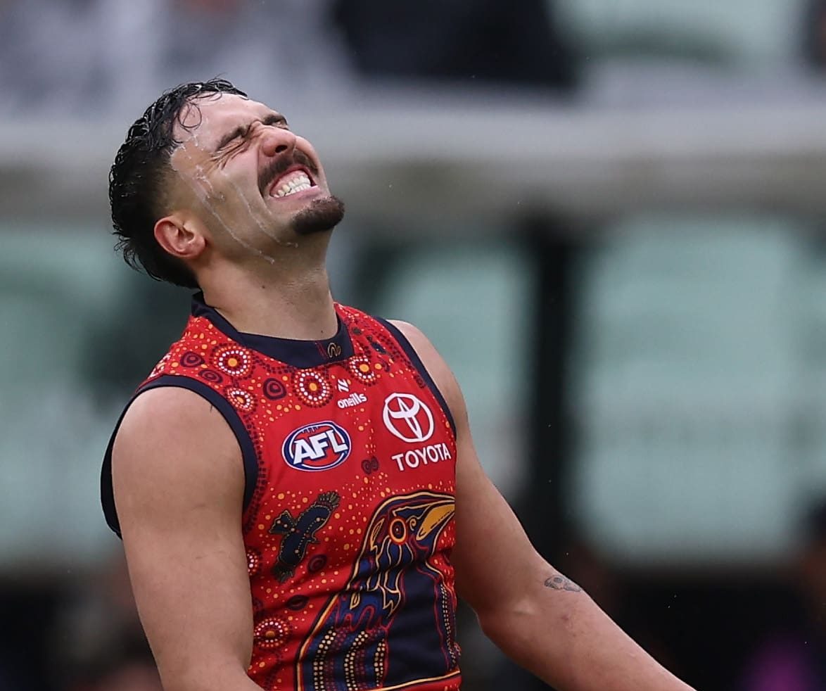 MELBOURNE, AUSTRALIA - MAY 17: Izak Rankine of the Crows misses a goal during the 2025 AFL Round 10 match between the Collingwood Magpies and the Kuwarna (Adelaide Crows) at the Melbourne Cricket Ground on May 17, 2025 in Melbourne, Australia. (Photo by James Wiltshire/AFL Photos via Getty Images)