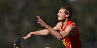 SYDNEY, AUSTRALIA - JUNE 01: Aidan Schubert of South Australia kicks during the Marsh AFL National Championships U18 Boys match between Allies and South Australia at Blacktown International Sportspark on June 01, 2025 in Sydney, Australia. (Photo by Jason McCawley/AFL Photos/via Getty Images)