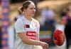 Chloe Dalton of the Giants warms up during the round five AFLW match between North Melbourne Tasmania Kangaroos and Greater Western Sydney Giants at Arden Street Ground, on October 01, 2023, in Melbourne, Australia. (Photo by Kelly Defina/Getty Images)