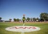 PERTH, AUSTRALIA - MARCH 01:  Umpires practices his bouncing as he warms up during the 2025 AAMI AFL Community Series match between West Coast Eagles and North Melbourne Kangaroos at Hands Oval on March 01, 2025 in Bunbury, Australia. (Photo by James Worsfold/Getty Images)