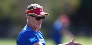 GOLD COAST, AUSTRALIA - AUGUST 12: Suns head coach Damien Hardwick looks on during a Gold Coast Suns AFL training session at Austworld Centre on August 12, 2025 in Gold Coast, Australia. (Photo by Chris Hyde/Getty Images)