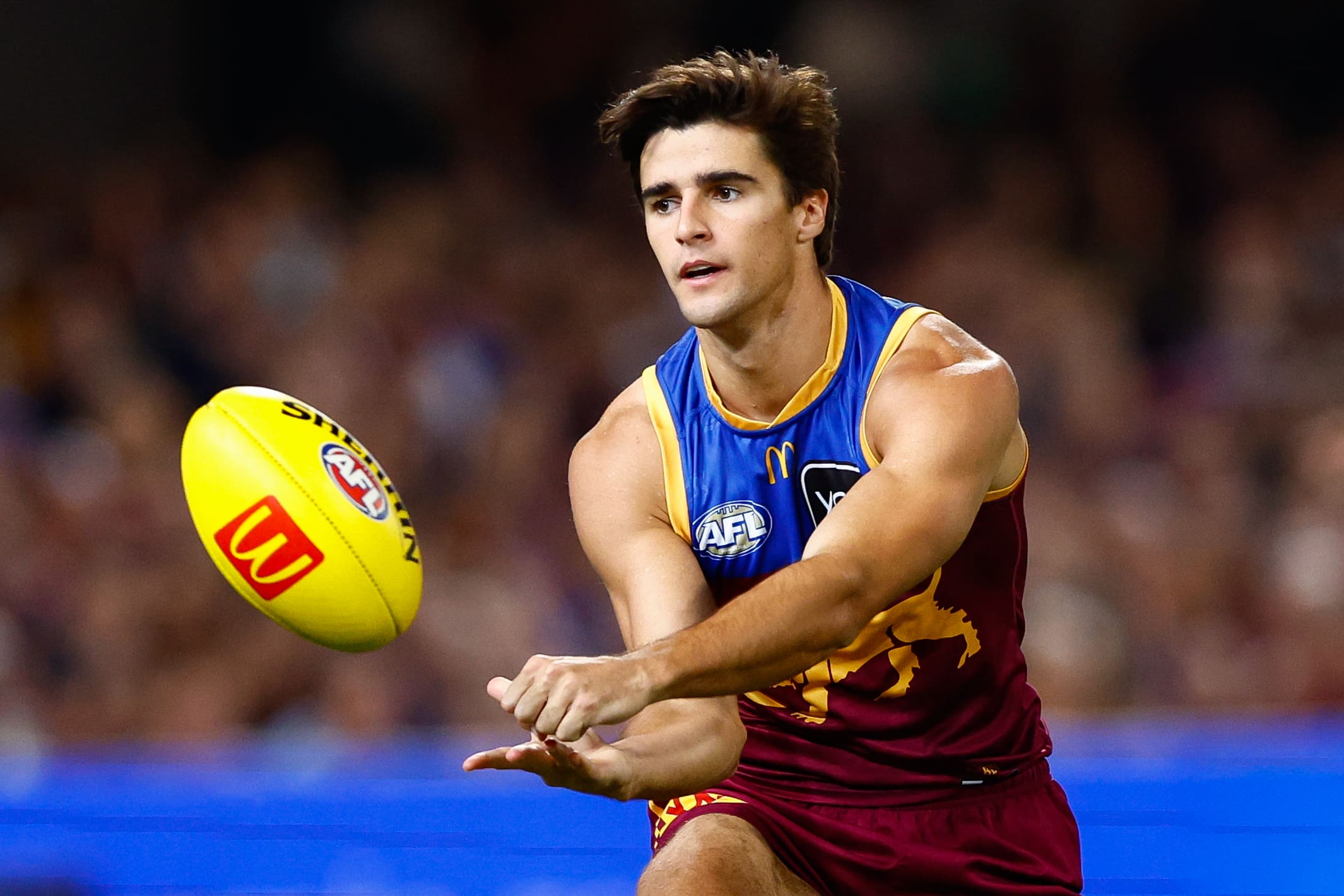 BRISBANE, AUSTRALIA - APRIL 17: James Tunstill of the Lions in action during the 2025 AFL Round 06 match between the Brisbane Lions and the Collingwood Magpies at The Gabba on April 17, 2025 in Brisbane, Australia. (Photo by Russell Freeman/AFL Photos via Getty Images)