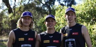 2023 Fremantle draftees (L-R) Jack Delean, Cooper Simpson and Ollie Murphy (Image via Fremantle FC)