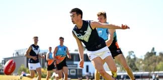 IPSWICH, AUSTRALIA - JULY 13: Xavier Taylor of Victoria Metro competes during the Marsh AFL National Championships U18 Boys match between Allies and Victoria Metro at Brighton Homes Arena, on July 13, 2025, in Ipswich, Australia. (Photo by Albert Perez/AFL Photos via Getty Images)
