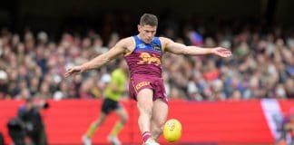 BRISBANE, AUSTRALIA - AUGUST 09: Dayne Zorko of the Lions in action during the round 22 AFL match between Brisbane Lions and Sydney Swans at The Gabba on August 09, 2025 in Brisbane, Australia. (Photo by Bradley Kanaris/Getty Images)