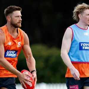 Jayden-Laverde-and-Clayton-Oliver-at-GWS-training-on-November-24-2025.-Picture-Phil-Hillyard