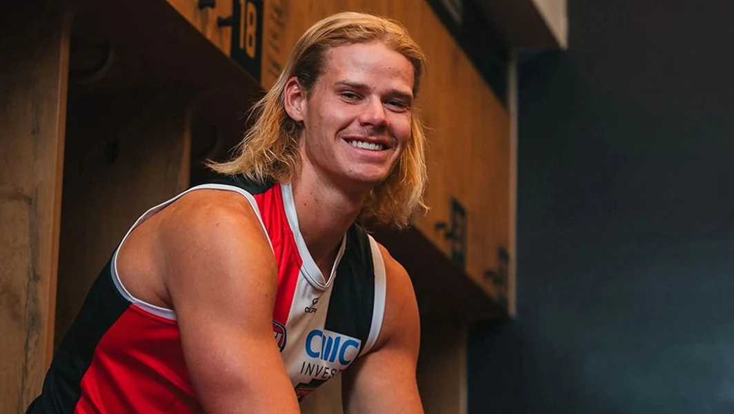 Tom De Koning after being unveiled as a St Kilda player. Picture: St Kilda FC