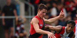 Lessons learned: Schoolboy footy prepares ‘Kondo’ for the big time BALLARAT, AUSTRALIA - FEBRUARY 28: Max Kondogiannis of the Bombers kicks the ball during the 2026 AFL AAMI Community Series match between the St Kilda Saints and the Essendon Bombers at Mars Stadium on February 28, 2026 in Ballarat, Australia. (Photo by James Wiltshire/AFL Photos via Getty Images)