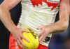 Sydney Swans players at centre of alleged police incident MELBOURNE, AUSTRALIA - MAY 09: Nick Blakey of the Swans runs with the ball during the round nine AFL match between North Melbourne Kangaroos and Sydney Swans at Marvel Stadium, on May 09, 2026, in Melbourne, Australia. (Photo by Daniel Pockett/Getty Images)