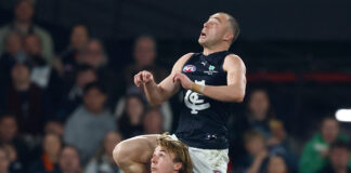 Carlton coach Josh Fraser talks availability of injured guns, young stars’ 2026 impact MELBOURNE, AUSTRALIA - AUGUST 16: Will Hayward of the Blues takes a spectacular mark over Ryley Sanders of the Bulldogs during the 2026 AFL Round 23 match between the Western Bulldogs and the Carlton Blues at Marvel Stadium on August 16, 2026 in Melbourne, Australia. (Photo by Michael Willson/AFL Photos via Getty Images)