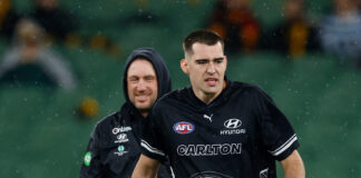 New Collingwood recruit speaks following trade from Carlton MELBOURNE, AUSTRALIA - JULY 11: Flynn Riley of the Blues warms up during the 2026 AFL Round 18 match between the Carlton Blues and the Hawthorn Hawks at the Melbourne Cricket Ground on July 11, 2026 in Melbourne, Australia. (Photo by Michael Willson/AFL Photos via Getty Images)
