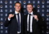 MELBOURNE, AUSTRALIA - SEPTEMBER 14: George Stevens from Geelong and Trent Mynott from Frankston are joint winners of the J.J. Liston Trophy - VFL Best and Fairest during the 2026 VFL and VFLW Awards at the  Crown Palladium on September 14th, 2026 in Melbourne, Australia. (Photo by Morgan Hancock/AFL Photos via Getty Images)